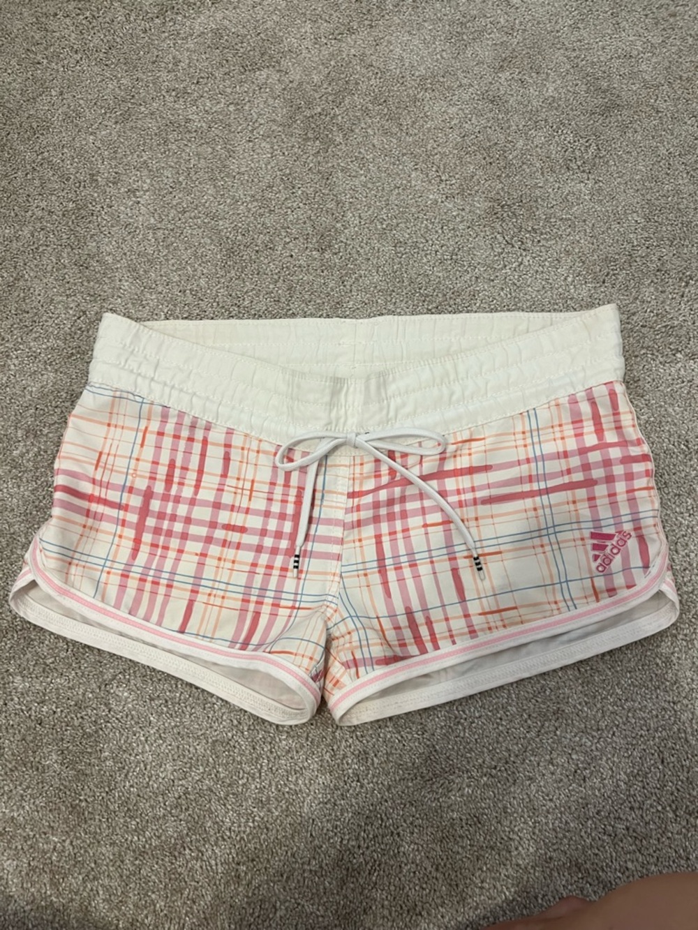 Y2K Adidas Women's Pink Plaid Cotton-Blend Shorts